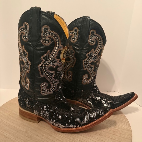 Donaldo Women’s Western Cowboy Boots Size 6 USA – Black Sequin & Embroidered - Picture 3 of 7